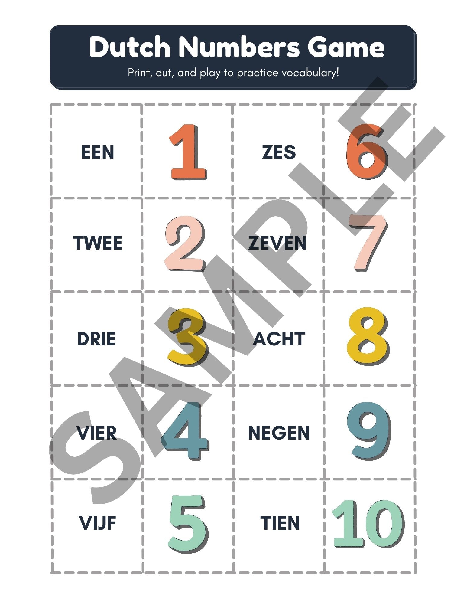 Numbers 1-10 Matching Game in Multiple Languages – Nuggets of Wisdom