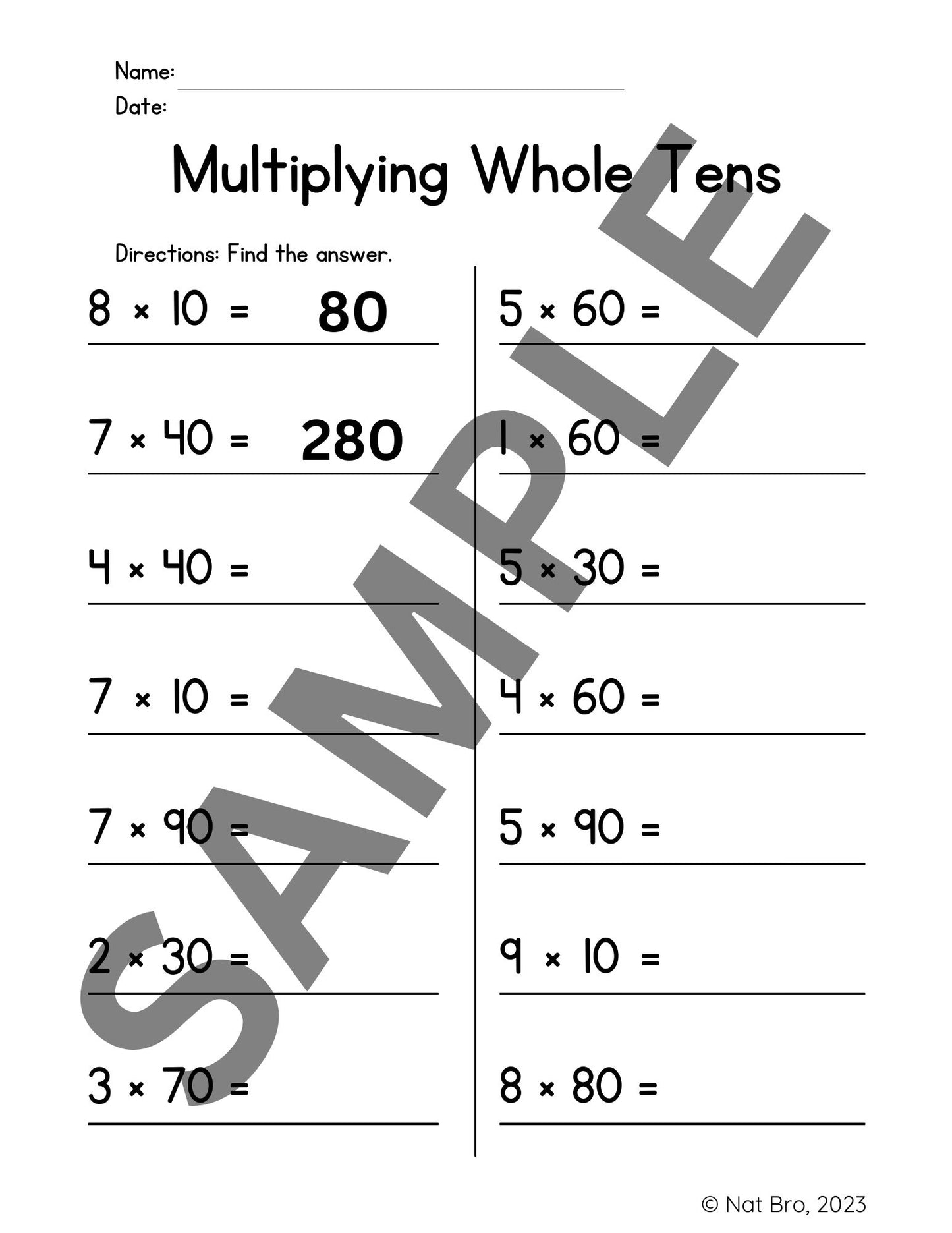 Multiplying By Tens: Whole Numbers and Decimals: 20 Pages