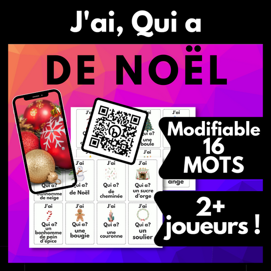 French Christmas Vocabulary Game, Jeu de Vocabulaire de Noël, Editable