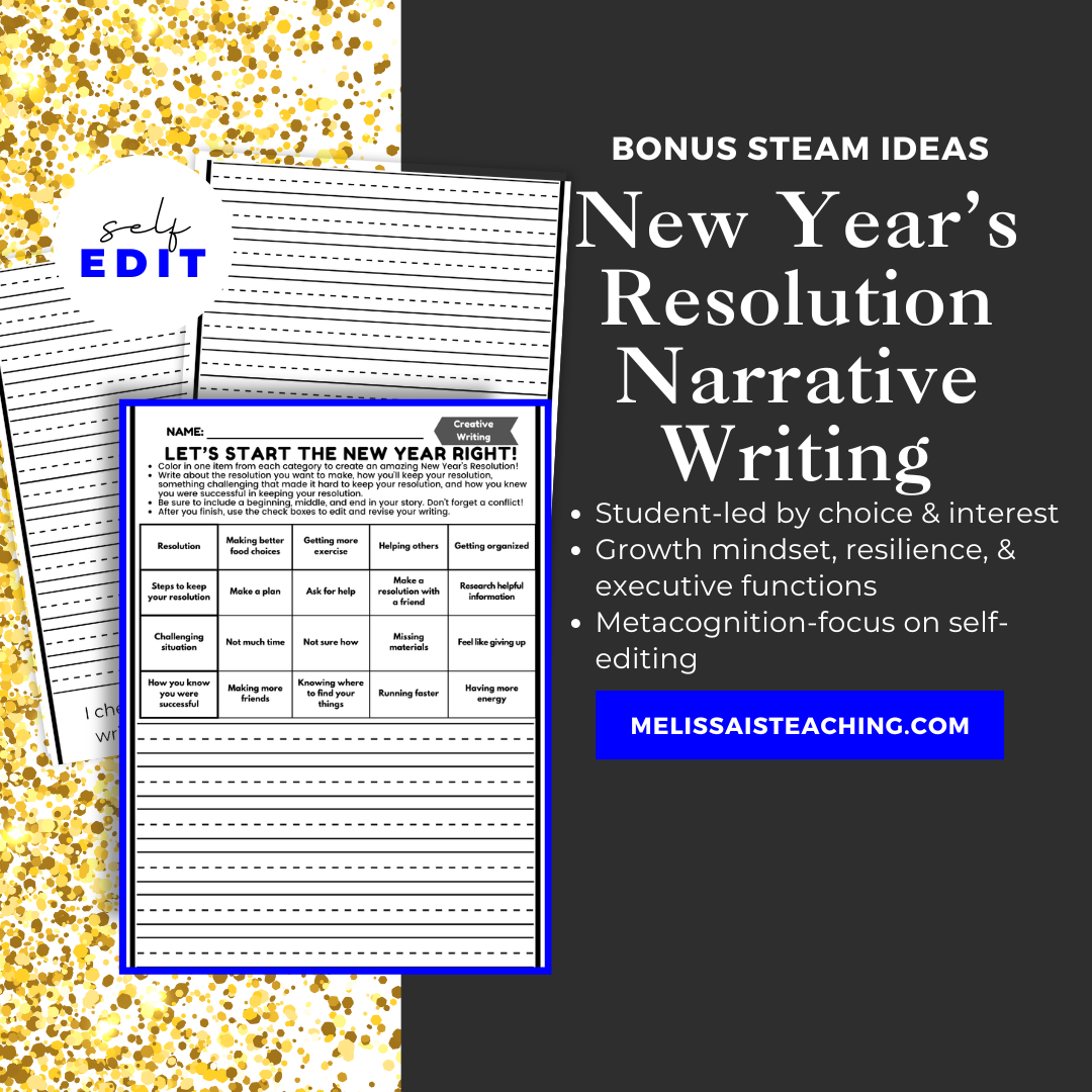 New Year Resolution Writing Activity with Editing Sub Plan 2nd 3rd 4th 5th Grade