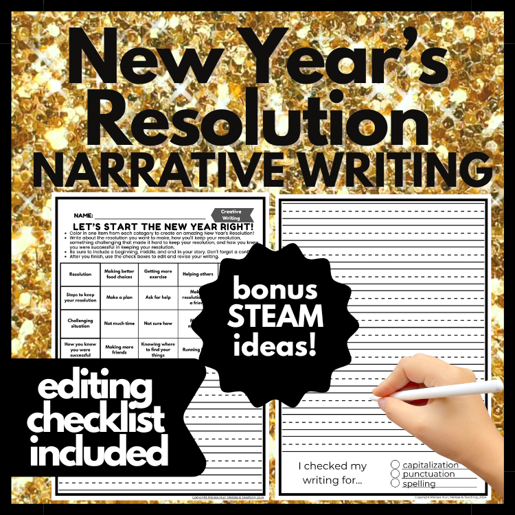 New Year Resolution Writing Activity with Editing Sub Plan 2nd 3rd 4th 5th Grade