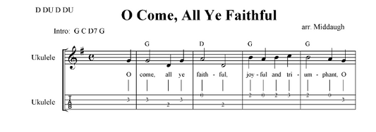 O Come All Ye Faithful (Key of G) Ukulele Sheet Music with Lyrics, Tabs and Chords