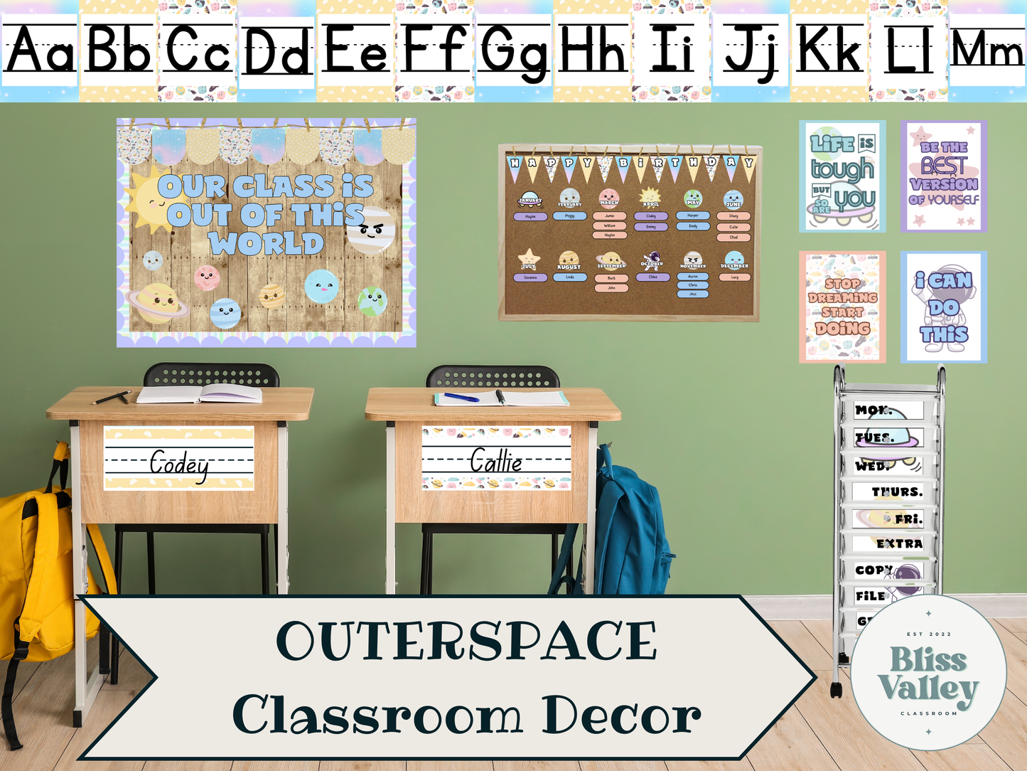 Editable Pastel Outerspace Class Theme Printable Classroom Decor Bundle | Back to School | Homeschool | Space | Decorations | Preschool