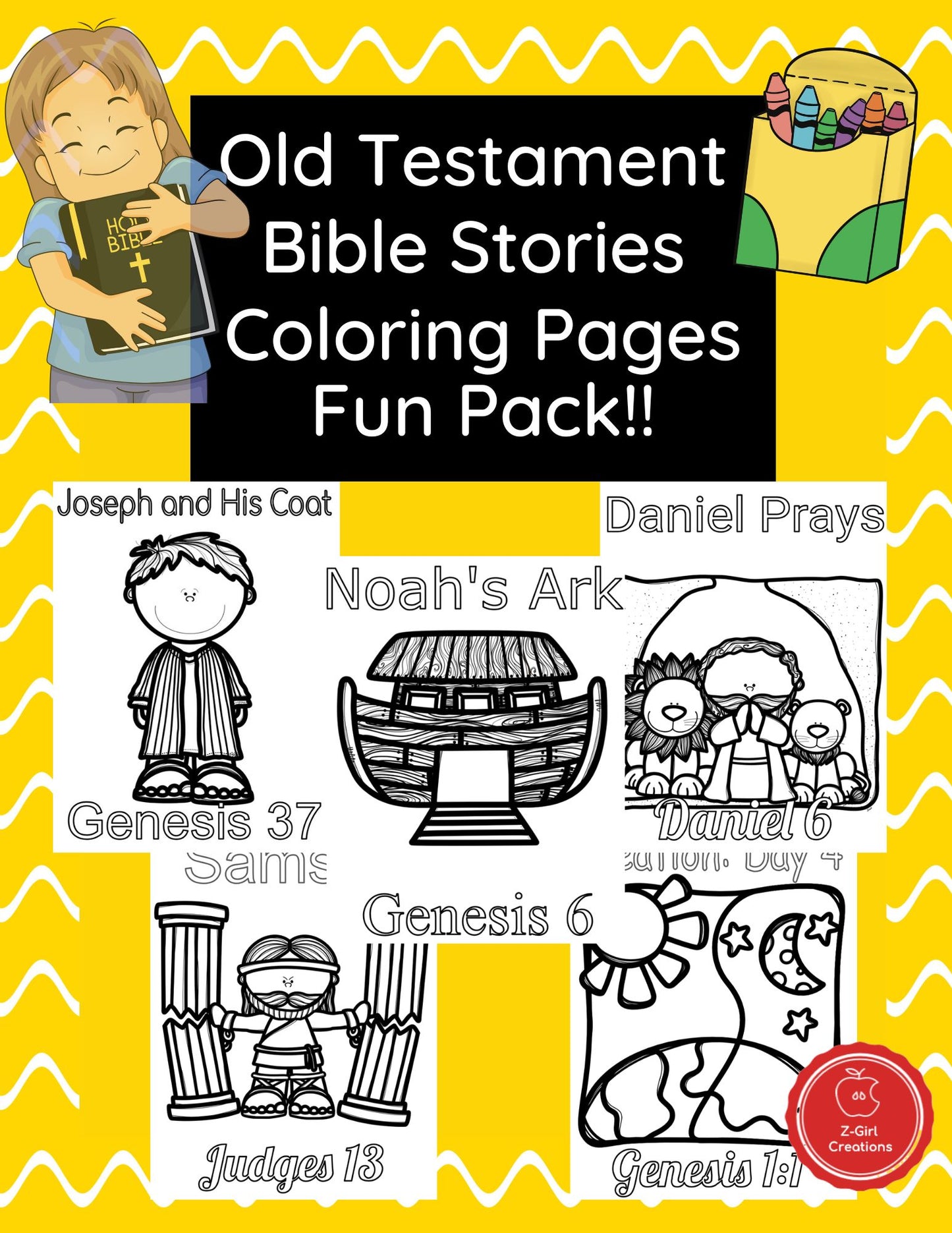 Old Testament Bible Stories Coloring Sheets Fun Pack!