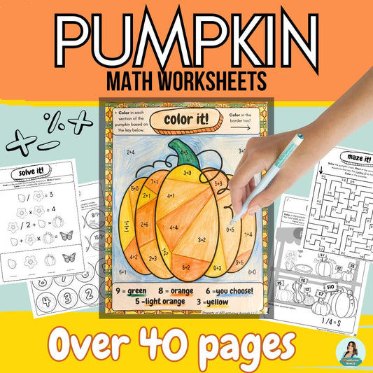 Pumpkin Math Worksheets for Arithmetic - Print and Go Elementary Fall Activities