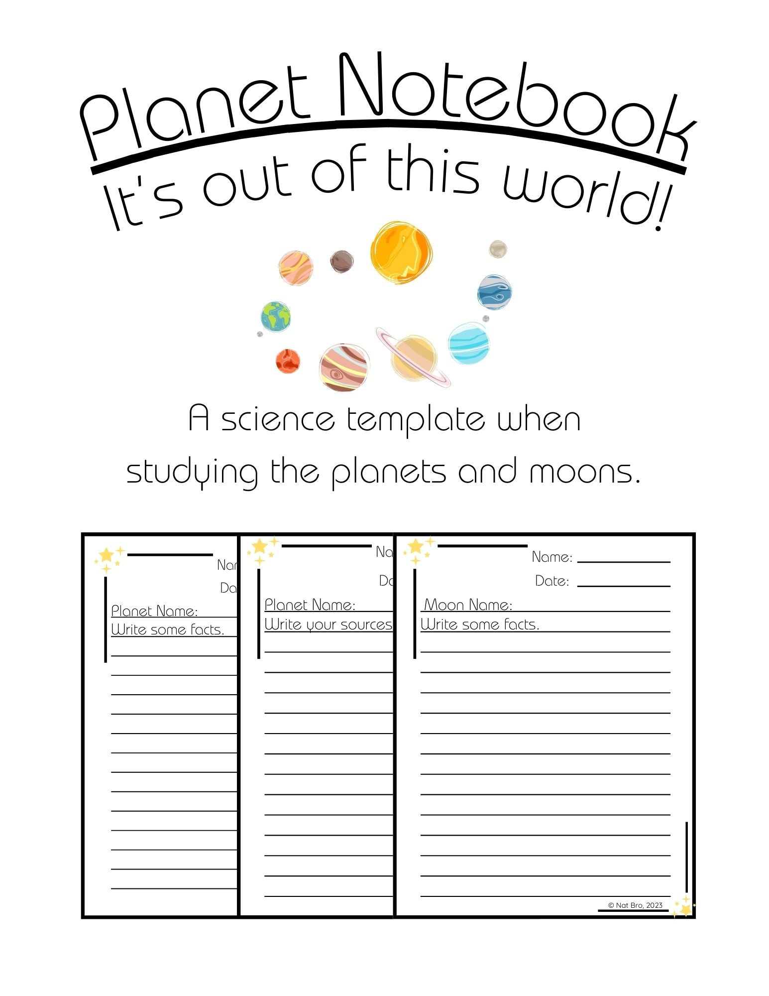 Generic Science Planet and Moon Template Notebook – Nuggets of Wisdom