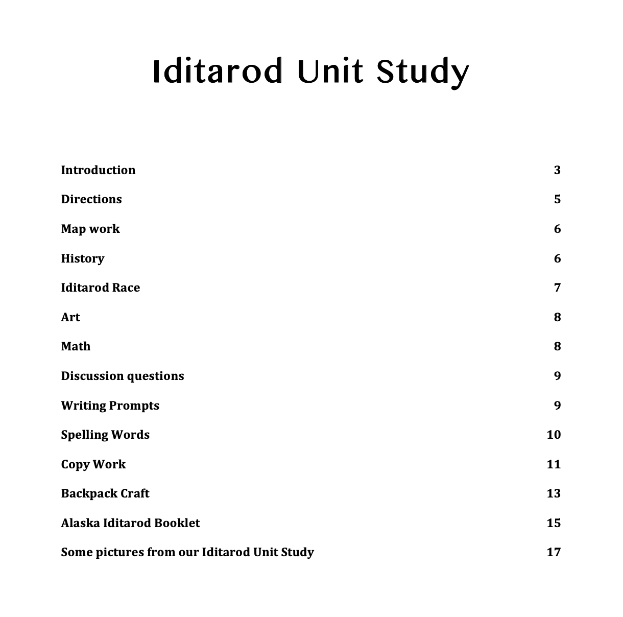 Iditarod Unit Study (17-Page Unit)