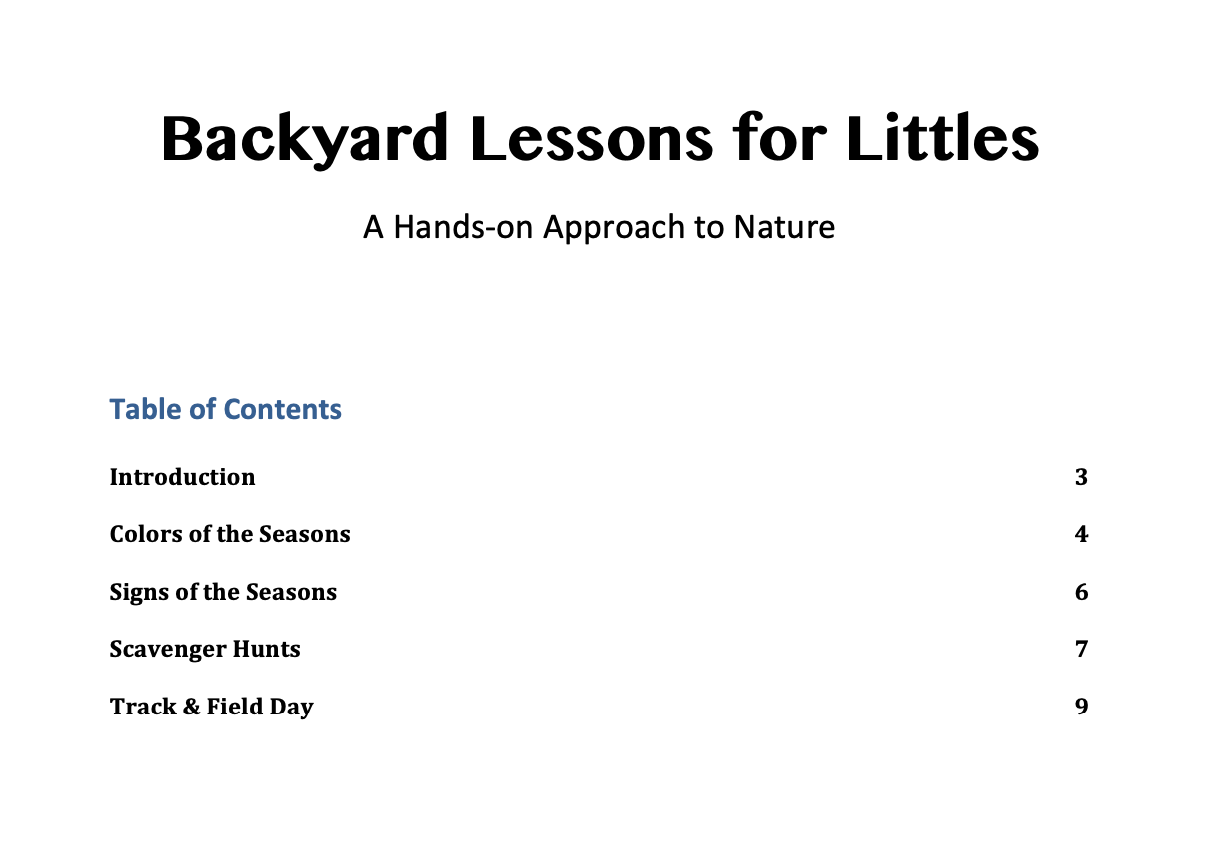 Backyard Lessons for Littles (11-Pages)