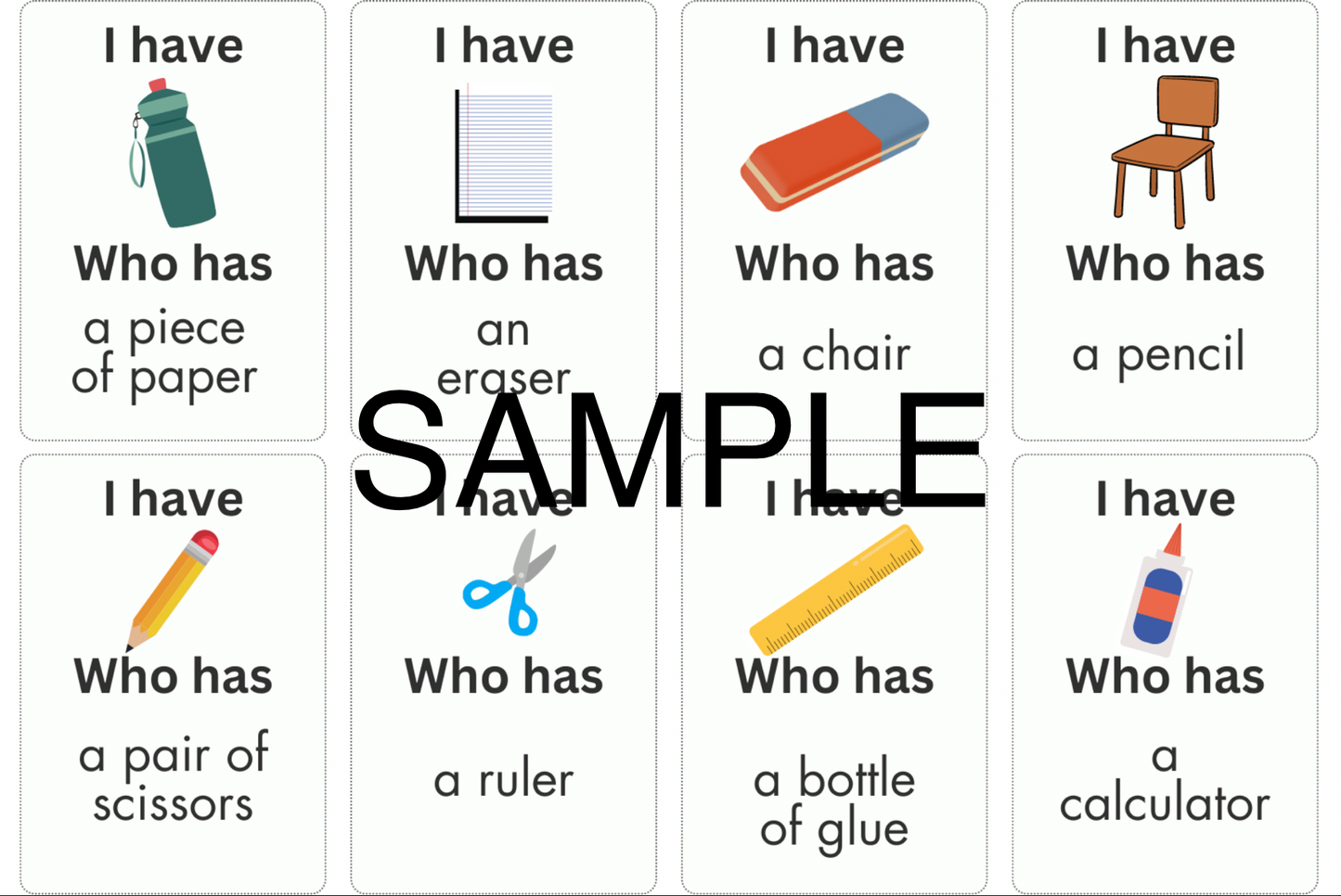Vocabulary Review Game- Back to School Words I Have, Who Has, Editable