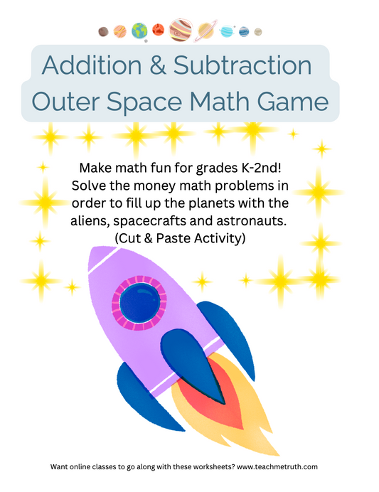 Outer Space Money Math Cut & Paste Activity Workbook