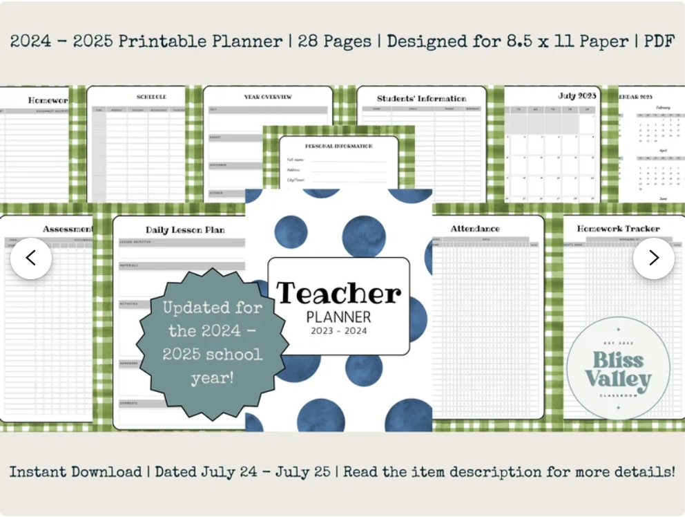 Blue and Green Nature Theme Printable Teacher Planner 2024-2025 | Back to School | Organization | Calendar | Mountain | Summer School