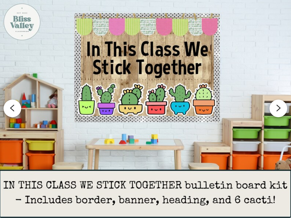 In This Class We Stick Together Cactus Classroom Door Decoration Bulletin Board Kit | Back to School | Bulletin Board Idea | PNG for Cricut