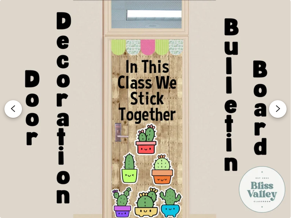 In This Class We Stick Together Cactus Classroom Door Decoration Bulletin Board Kit | Back to School | Bulletin Board Idea | PNG for Cricut