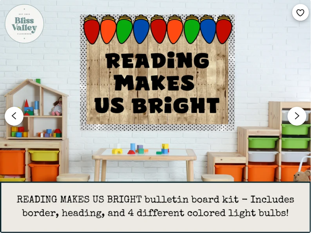 Reading Makes Us Bright Classroom Door Decoration Bulletin Board Kit | Bulletin Board Idea | PNG for Cricut | Reading | Christmas | Winter