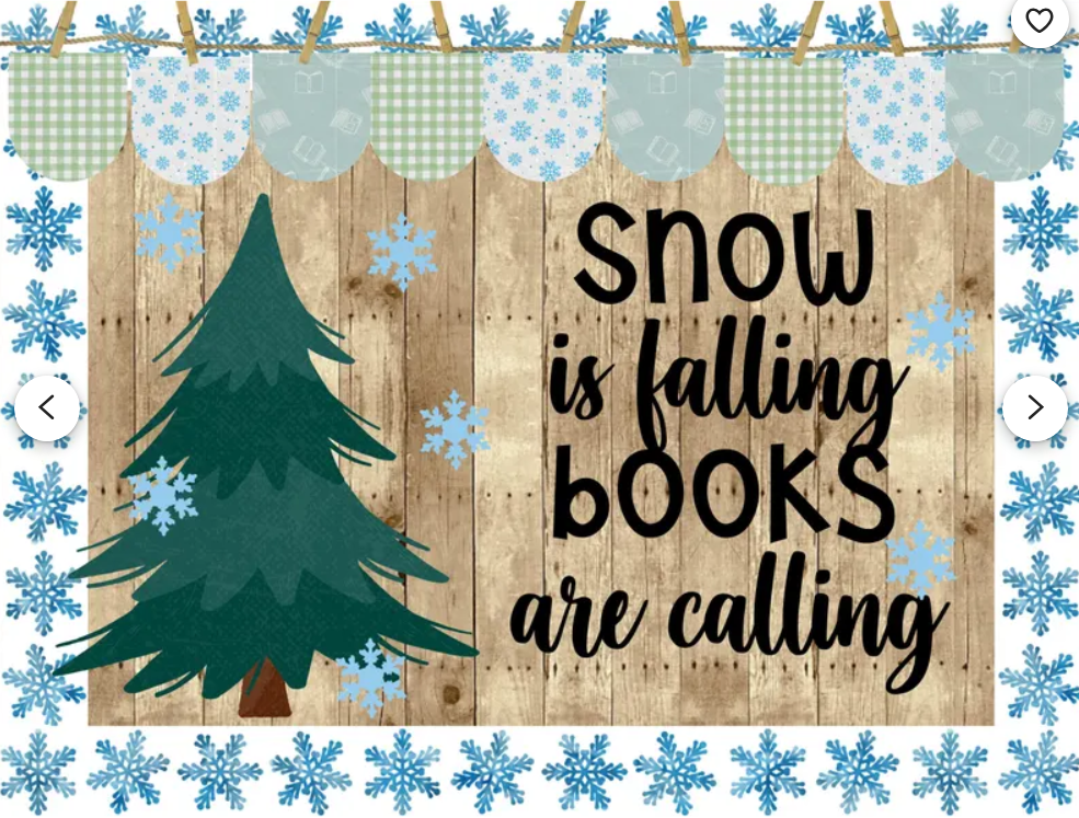 Snow is Falling Books Are Calling Classroom Door Decoration Bulletin Board Kit | Winter Bulletin Board Idea | Reading | PNG for Cricut