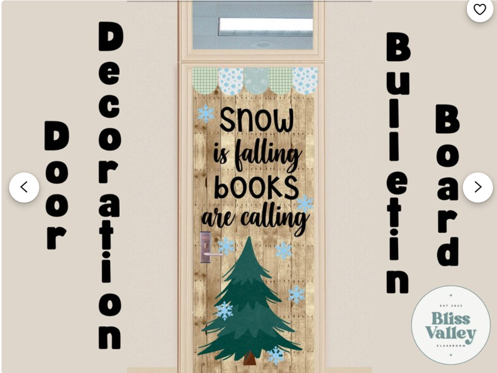 Snow is Falling Books Are Calling Classroom Door Decoration Bulletin Board Kit | Winter Bulletin Board Idea | Reading | PNG for Cricut