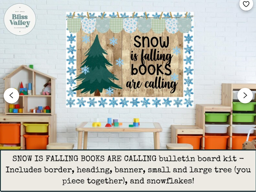 Snow is Falling Books Are Calling Classroom Door Decoration Bulletin Board Kit | Winter Bulletin Board Idea | Reading | PNG for Cricut