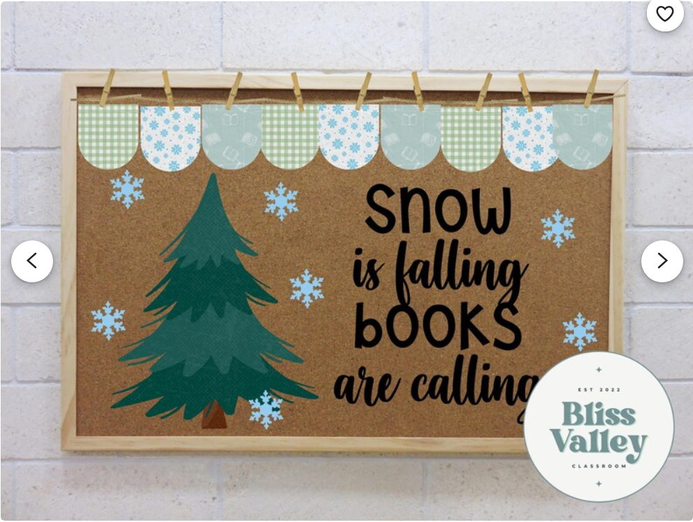 Snow is Falling Books Are Calling Classroom Door Decoration Bulletin Board Kit | Winter Bulletin Board Idea | Reading | PNG for Cricut