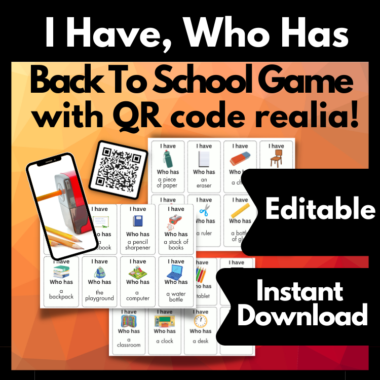 Vocabulary Review Game- Back to School Words I Have, Who Has, Editable