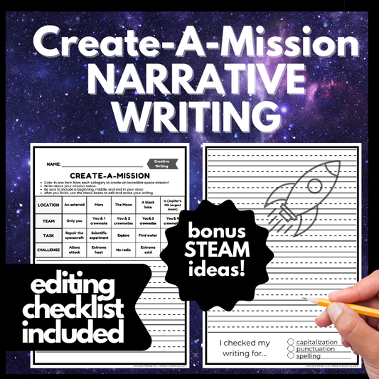 Space Narrative Writing with Editing Checklist + BONUS STEAM Activity Ideas