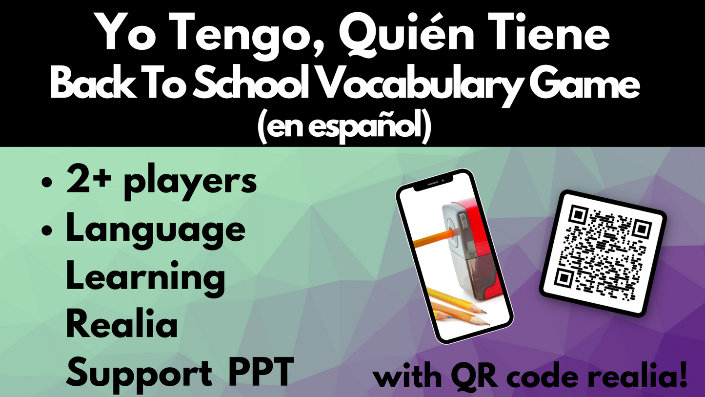 Spanish Vocab Review Game Palabras de Escuela Yo Tengo, Quién Tiene, Editable
