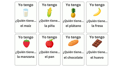 Spanish Food Vocabulary Game Comidas y Bebidas Juego de Vocabulario