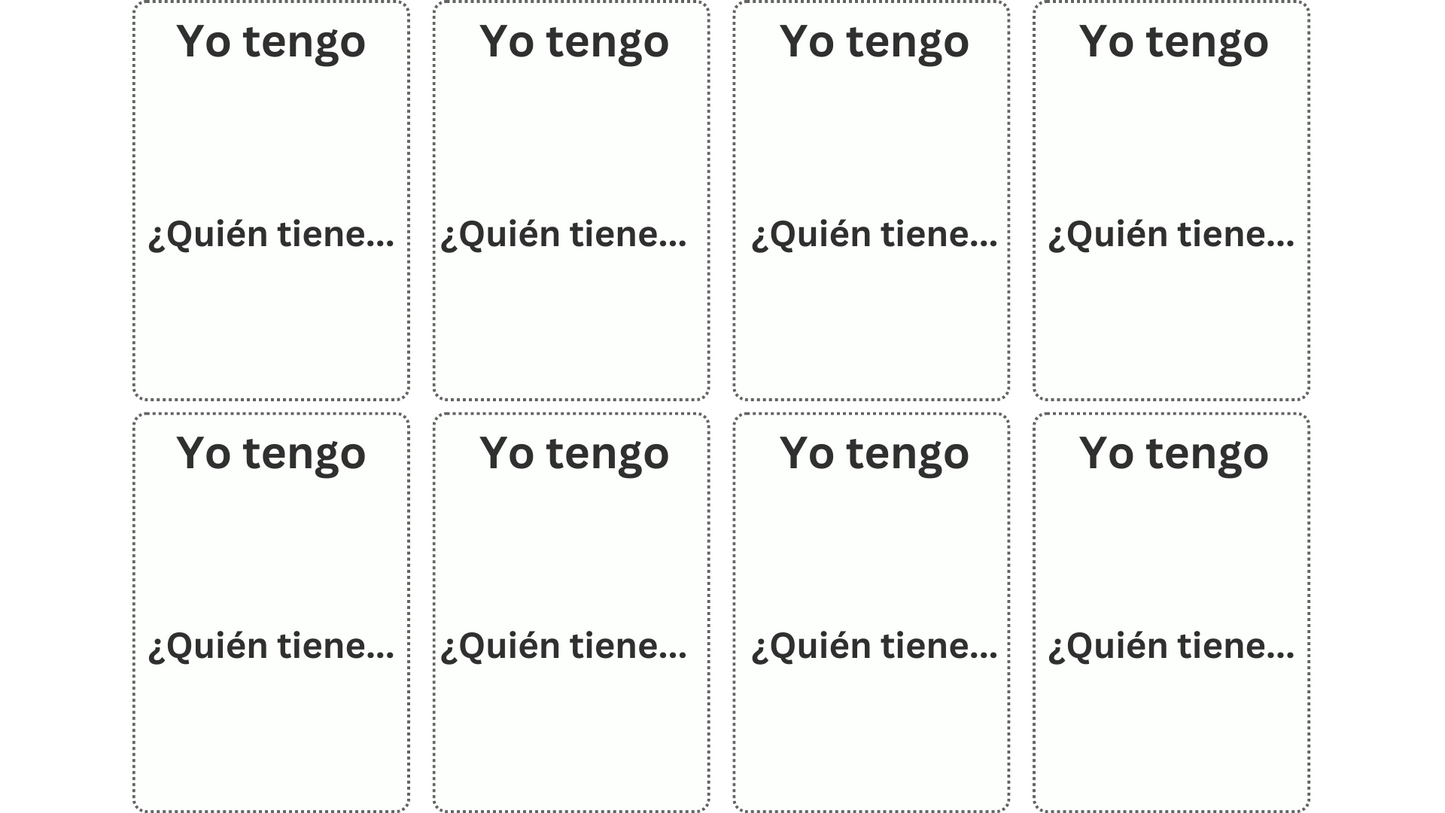 Spanish Vocab Review Game Palabras de Escuela Yo Tengo, Quién Tiene, Editable