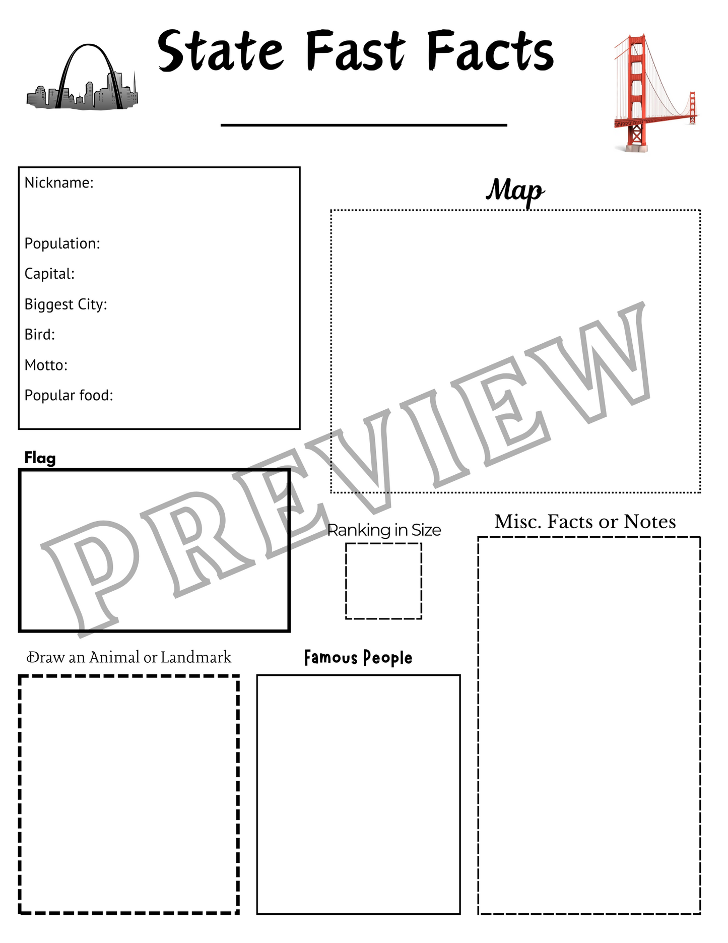 Geography Fact Worksheet | Fill in for any country or state