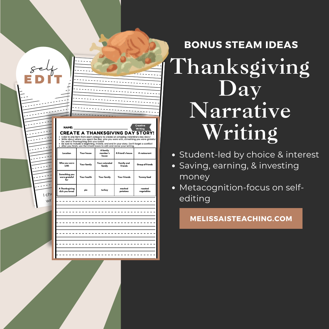 Thanksgiving Day Narrative Writing + Editing, Sub Plan 2nd 3rd 4th 5th Grade