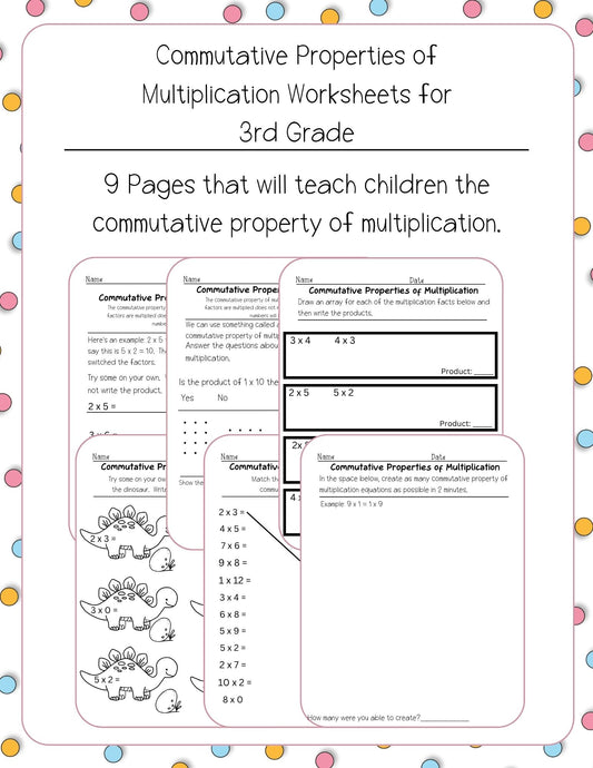 The Commutative Property of Multiplication Activity Worksheets