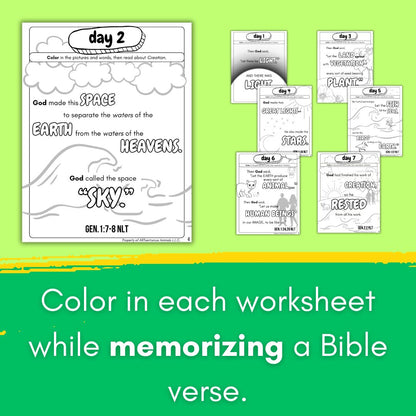 Creation Coloring Worksheets - Bible Art Activity with Verses