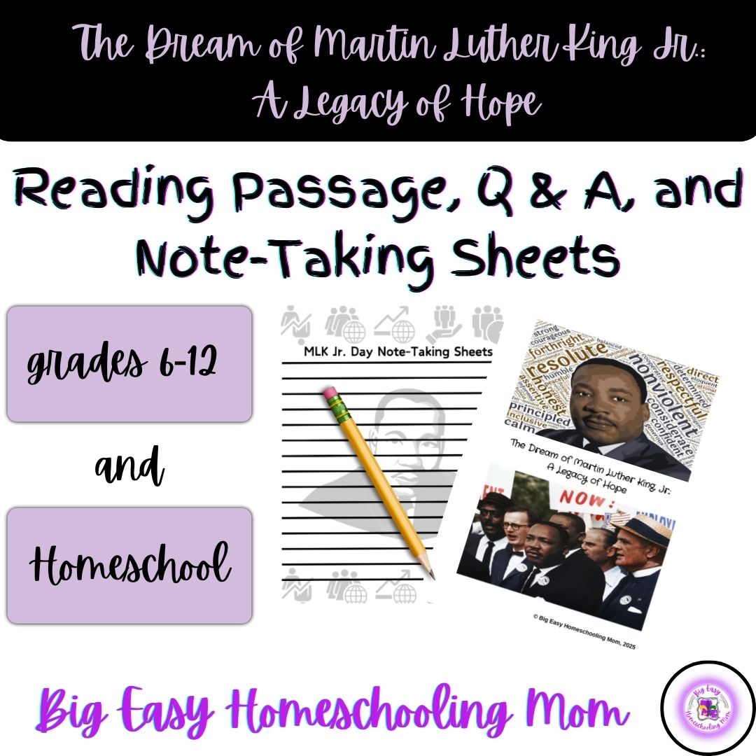 The Dream of Martin Luther King:  A Legacy of Hope Jr. Reading Passage, Q & A, and Note-Taking Sheets