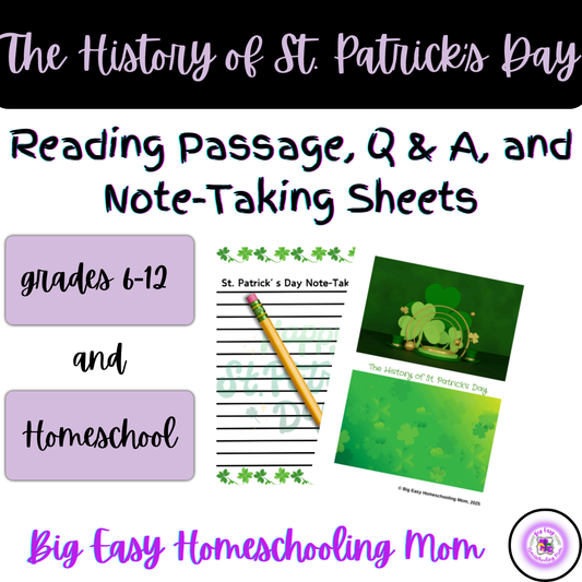 The History of St. Patrick's Day Reading Passage, Q & A, and Note-Taking Sheets