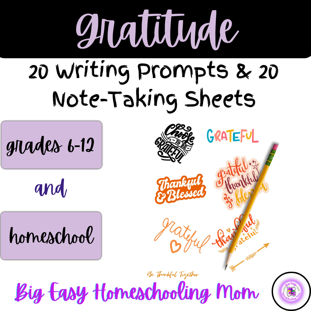 20 Gratitude Writing Prompts & 20 Note-Taking Sheets