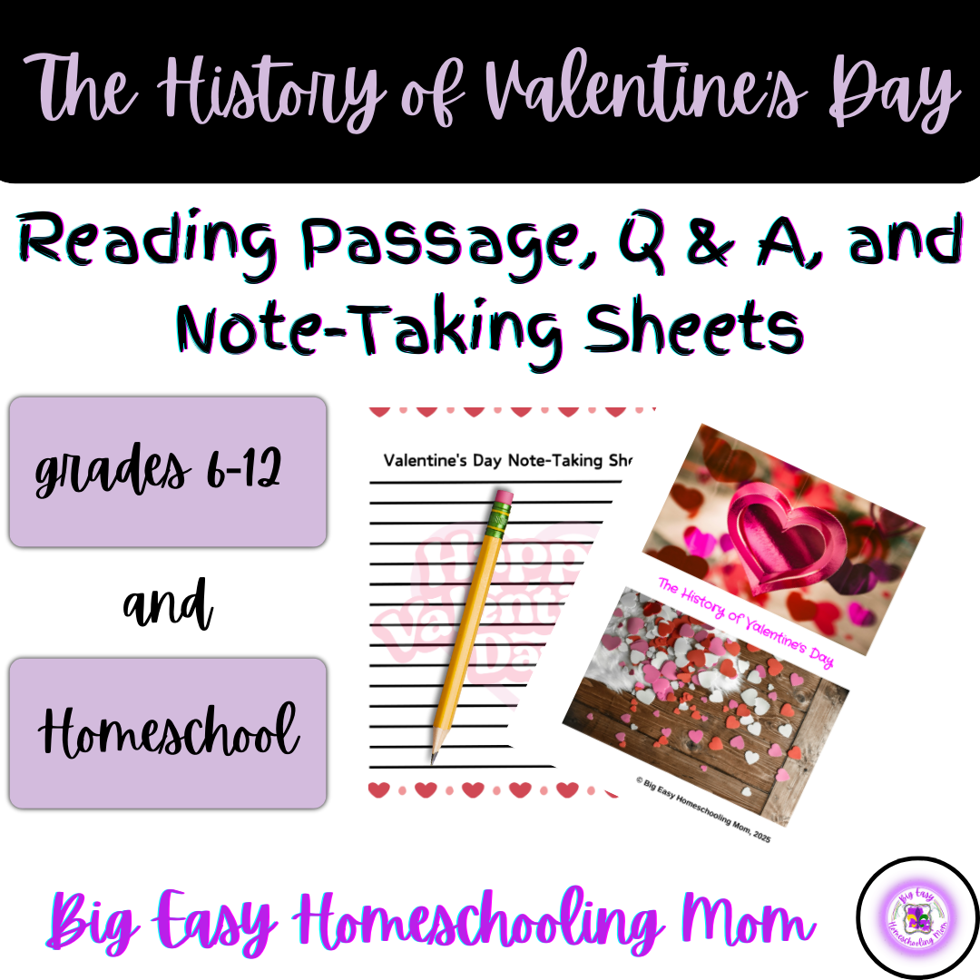 The History of Valentine's Day Reading Passage, Q & A, and Note-Taking Sheets