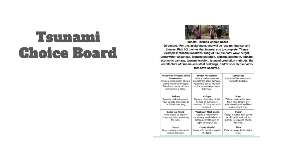 Tsunami Choice Board