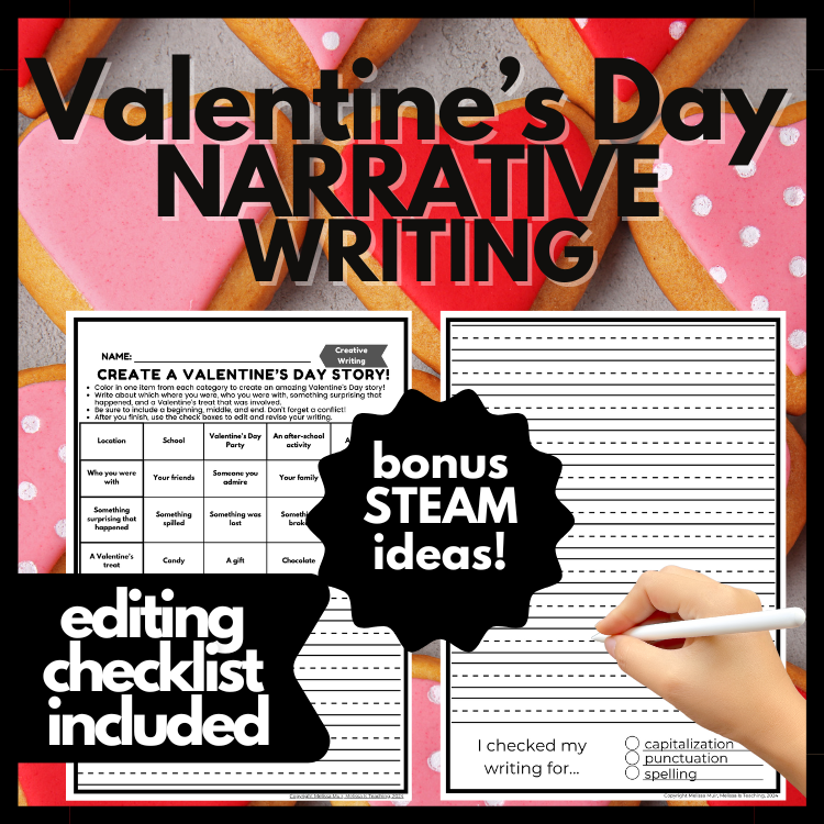 Valentine's Day Narrative Writing + Editing, Sub Plan 2nd 3rd 4th 5th Grade