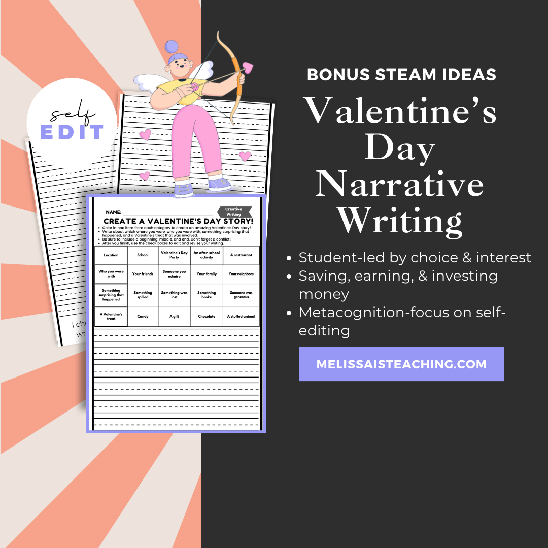 Valentine's Day Narrative Writing + Editing, Sub Plan 2nd 3rd 4th 5th Grade