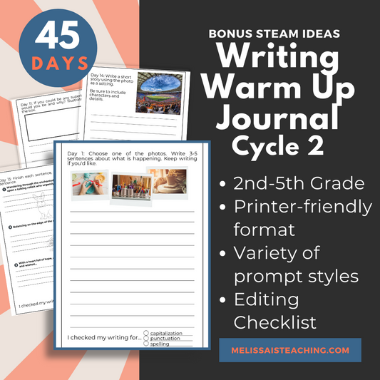 Writing Warm Up Journal for 2nd 3rd 4th 5th Grade Printable, Cycle 2