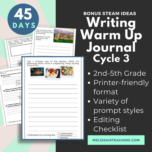 Writing Warm Up Journal for 2nd 3rd 4th 5th Grade Printable, Cycle 3