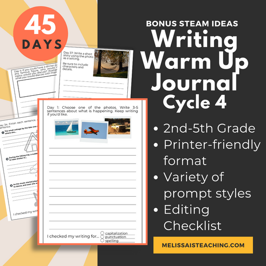 Writing Warm Up Journal for 2nd 3rd 4th 5th Grade Printable, Editing Checklist, CYCLE 4