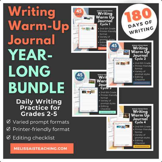 Writing Warm Up Journal FULL YEAR for 2nd 3rd 4th 5th Grade Printable, 180 Days