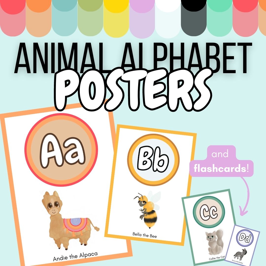 Alphabet Posters and Flashcards with Cute Animals for Phonics Review