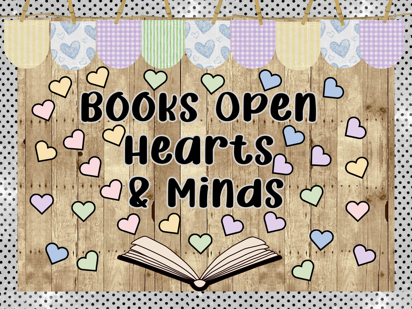 Books Open Hearts and Minds Classroom Bulletin Board Kit or Door Decoration| Spring | Read Across America | Library | Hearts | March Decor