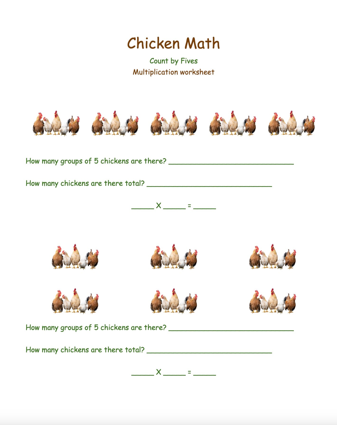 Chicken Math Counting by 2's, 3's, and 5's