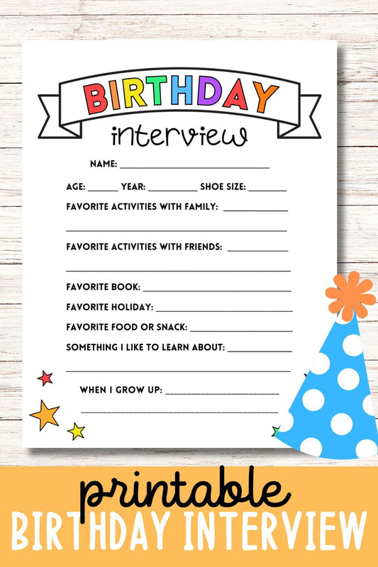 Printable Birthday Interview for Kids: Bold Colors!