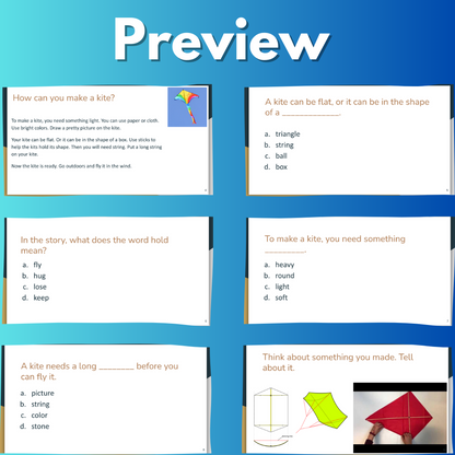 Reading Comprehension + Writing Prompt: How can you make a kite? Grade 2