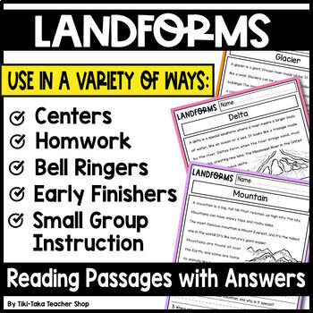 Landforms Social Studies Reading Comprehension Passages K-2 + Answers