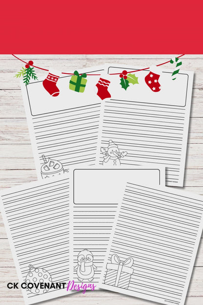 Christmas Lined Writing Paper - Black and White Set
