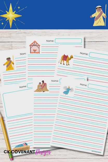 Nativity Lined Writing Paper Black and White Set